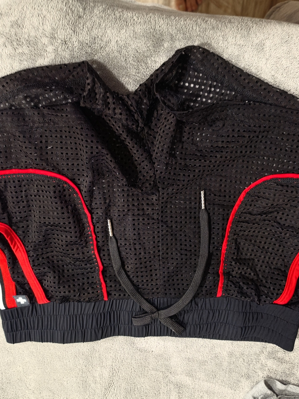 Black Mesh Andrew Christian Shorts with Red Trim